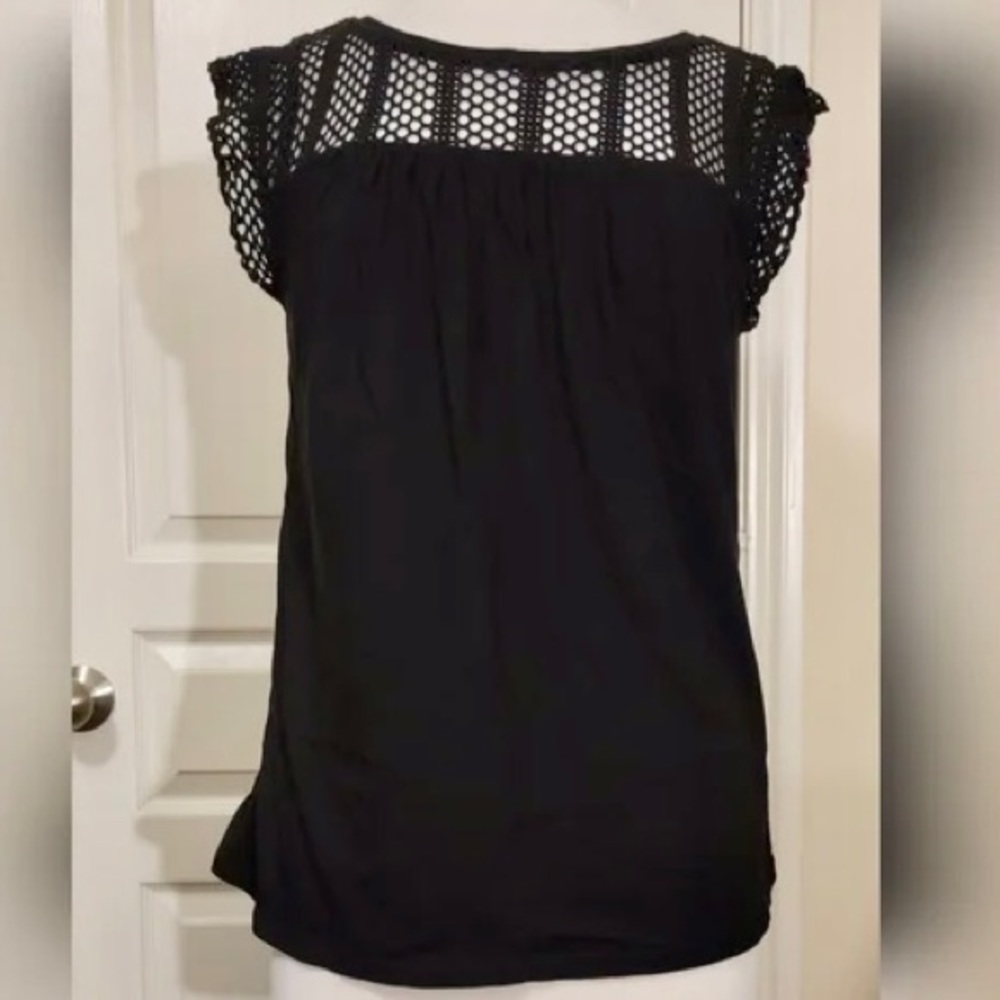 New GAP crochet shortsleeve flutter tee sheer black tshirt drape top S Small